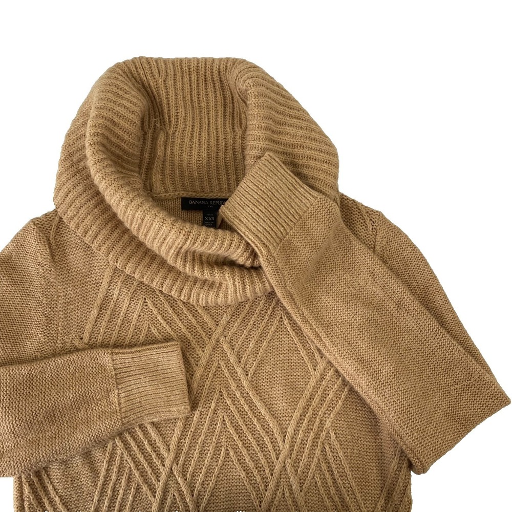 Banana Republic Knit Sweater Dress Brown XXS Cowl Neck Diamond Winter Cozy Y2K - Picture 4 of 11